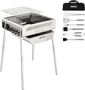 Iceco Charcoal Grill avec gril accessoires portable BBQ Grill en acier inoxydable hauteur pliée-ajustement de camping Grill Smoker Gril 240329