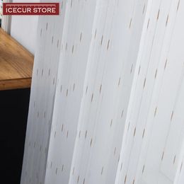 Icecur Goldsilver -strepen geborduurd voile tule gordijn voor woonkamer keuken slaapkamer moderne woning decor gordijnen 240429