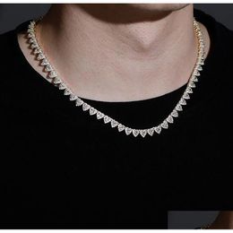 Iced 1 ряд, теннисная цепочка с сердечком, ожерелье, ширина 7 мм, позолоченное 14 К, мужское и женское чокер, ювелирные изделия в стиле хип-хоп, подарки, Прямая доставка