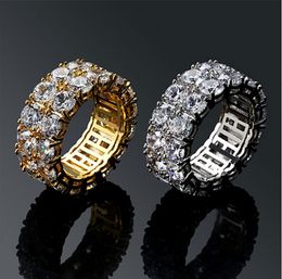 Iced 2 Row 360 Eternity Gold Bling Rings Micro Pave Cubic Zirconia 14K Gold PLated Simulated Diamonds Hip Hop Ring for Men Women5819839