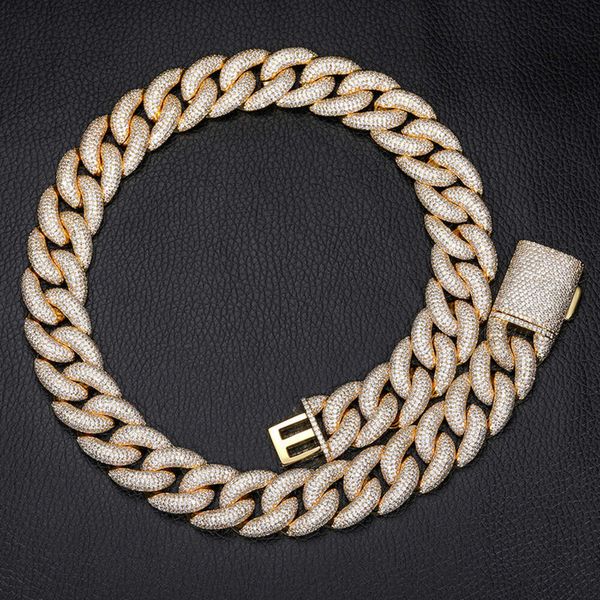 Collar de enlaces cubanos de 20 mm de 20 mm Collar Collar de circones 5a Collar de enlace cubano con 18k chapado en oro real para hombres mujeres