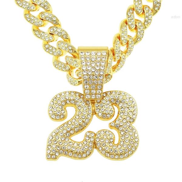 Collier avec pendentif en diamant et alliage, grande chaîne cubaine glacée, style Hip Hop, numéro 23