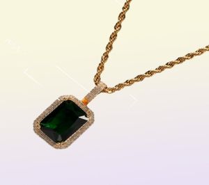 Glace cubic zirconia rose bleu vert carré rouge pierre rubis collier pour les hommes bijoux hip hop femmes 2954978