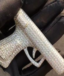 Pendentif pistolet pistolet Hip Hop glacé avec chaîne en corde de 3mm 24 pouces, collier en or argent zircon cubique pour hommes et femmes, bijoux hip hop 9268270