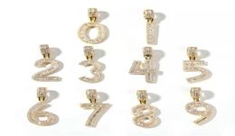glacé 09 numéro pendentif collier hommes femmes designer de luxe hommes bling diamant numéros pendentif 18 carats plaqué or zircon bijoux275293235