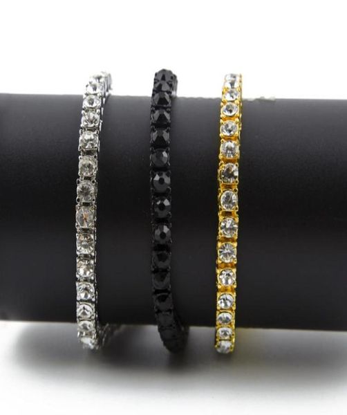 Glacé 1 rangée 5mm strass Bracelet hommes Style Hip Hop clair simulé diamant 789 pouces Bracelets de Tennis Bling Bling9263747