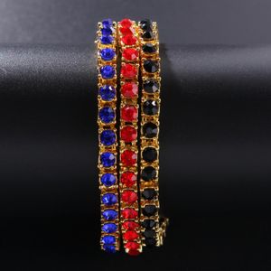 Bracelet de tennis glacé à 1 rangée, couleur rouge, bleu, noir, strass, or, argent, mode, bracelets hip hop, bijoux Bling228g