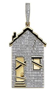 Iced Out 14k Gold plaqué House Forme Pendant Collier Micro Pavé Zircon Hip Hop Jewelry 3915550