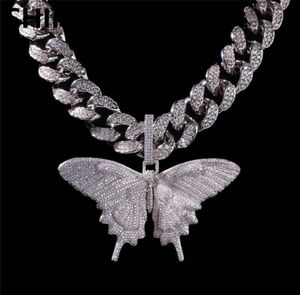 Iced Out Out Animal Big Butterfly hanger ketting ketting zilveren blauw vergulde heren hiphop bling sieraden cadeau geheel4751240