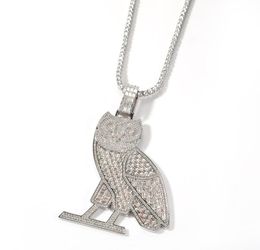 Collier pendentif hibou Animal glacé pour hommes, plaqué or et argent, Zircon Micro pavé, bijoux Hip Hop, cadeau 8305983