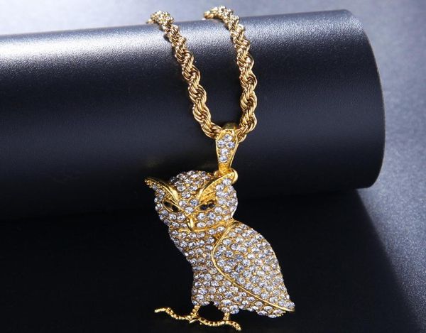 Iced Out Animal Owl Pendentif Plein Strass Bling Collier Or Argent Couleur Hip Hop Rappeur Bijoux pour Femmes Hommes Colliers9245946