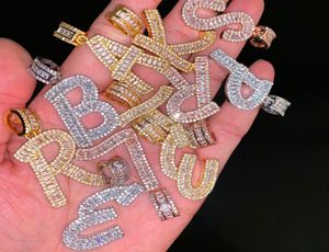 Iced Out Baguette Initialen Letters Hip Hop hanger keten Gold Silver Bling Zirconia Men Hip Hop Pendant Jewelry DE18621847