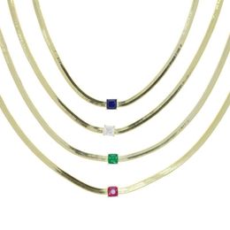 Baguette glacée de rechange arc-en-ciel coloré CZ pavé, chaîne en os de serpent de 4MM de large, collier ras du cou pour femmes, bijoux Drop ship255A