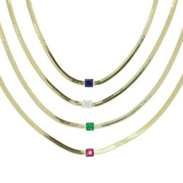 Baguette glacée de rechange arc-en-ciel coloré CZ pavé, chaîne en os de serpent de 4MM de large, collier ras du cou pour femmes, bijoux Drop ship270o