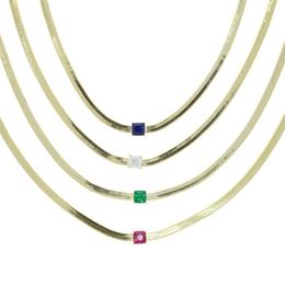 Baguette glacée de rechange arc-en-ciel coloré CZ pavé, chaîne en os de serpent de 4MM de large, collier ras du cou pour femmes, bijoux Drop ship263B