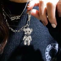 Glacé ours collier pendentif pour les femmes chaîne lien design de luxe bling argent de pendentifs animaux diamant cuban coeur choker cadeau