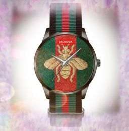 Iced Out Abeille Chat Serpent Tigre Cadran Montre Hip Hop Femmes Hommes Calendrier Mouvement À Quartz Horloge Affaires Nylon Tissu Cuir Acier Inoxydable Maille Bande Montres Cadeaux