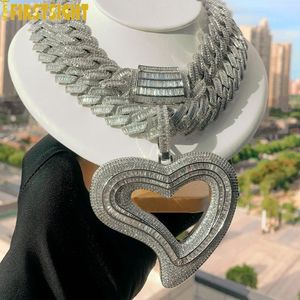 Glacé Grand Coeur Creux Pendentif Collier Bling Rectangle CZ Zircone Cubique Tennis Chaîne Charme Femmes Hommes Hip Hop Bijoux 240311