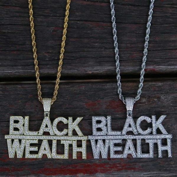 glacé NOIR RICHESSE pendentif colliers pour hommes femmes hip hop luxe bling diamant lettre pendentifs or argent rappeur punk bijoux207p