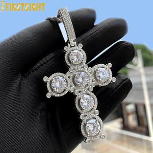 Iced Out Bling Cross Pendant Collier Silver Color 5A Round Cubic Zirconia Charms For Men Women Hip Hop Fashion Bijoux 240311