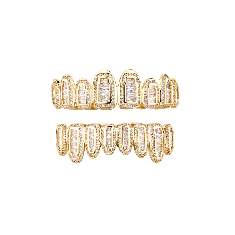 Iced Out Bling Crystal Zircon Teeth Grillz For Cubic Zircons Paved Teeth Grills Caps Top Bottom Set Party Hip Hop Jewelry