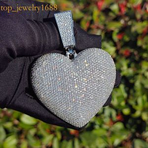 Iced Out Bling CZ Big Solid Heart Hangketting Volledig verharde mode 5A Cubic Zirconia Hip Hop Women Lady Jewelry