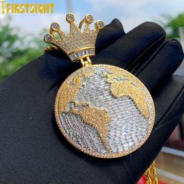 Iced Bling Cz King of the World Hangketting kubieke zirkonia kroon globle charme mannen mode hiphop sieraden 240409