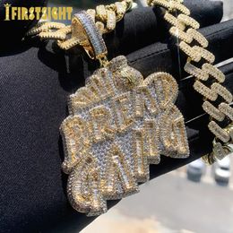 Glacé Bling CZ Lettre BREAD GANG Pendentif Collier Cubique Zircone Or Argent Couleur Argent Sac Charme Hommes Femmes Hip Hop Bijoux 240226