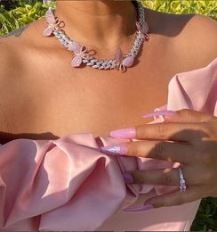 Hecho Bling Cz Miami Cuba Link Chain Butterfly Charker Collar de lujo Bling Bling Hip Hop Jewelry for Men Women Gift Y206895412