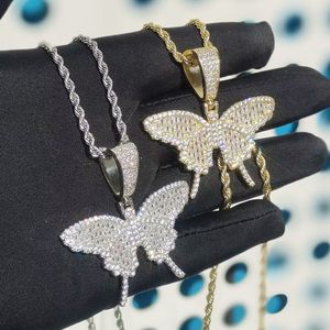 Collier avec pendentif papillon pavé en Cz glacé, avec chaîne en corde, bijoux Hip Hop à la mode pour femmes et hommes