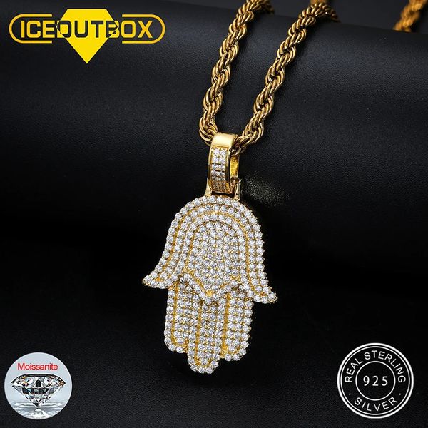 Iced Out Bling Hamsa Hands Pendants Colliers S925 Silver Charm for Men Women Hip Hop Bijoux passé Diamond Test 240411