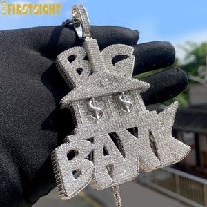 Iced Out Bling Zware Chunky CZ Brief Grote Bank Hanger Ketting Zirconia Dollarsymbool Bank Charm Mannen Hip Hop sieraden 240131