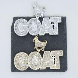 Iced Out Bling Hip Hop Men Pendant Jewelry Full Paveed Baguette CZ Animal Bail 5a Cubic Zirconia CZ GOAT Pendentid Collier229E