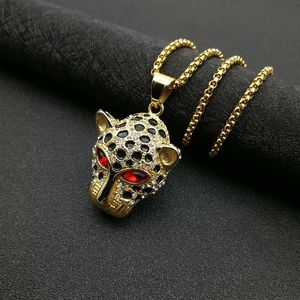 Iced Out Bling Leopard Head Pendentid Collier avec or couleur en acier inoxydable Chaîne Cumbic Zircon Men Hop Hop Jewelry Gift 2024 AA +