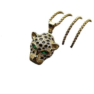 Iced Out Bling Luipaard Hoofd Hangers Ketting met Goud Kleur Roestvrij Stalen Ketting Kubieke Zirkoon Mannen Hip Hop Sieraden Gift