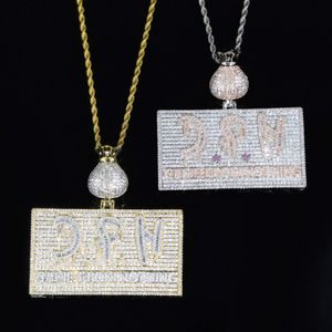 Iced Out Bling Lettres avec argent Bag Pendant Colliers 2 couleurs Full Pavic Cubic Zircon's Hip Hop Initial provient de rien J 3058