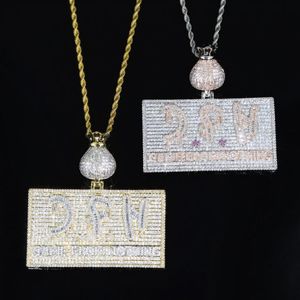 Glacé Bling Lettres avec Sac D'argent Pendentif Colliers 2 Couleurs Plein Pavé Cubique Zircon Hommes Hip Hop initiale VENEZ DE NOTH280M