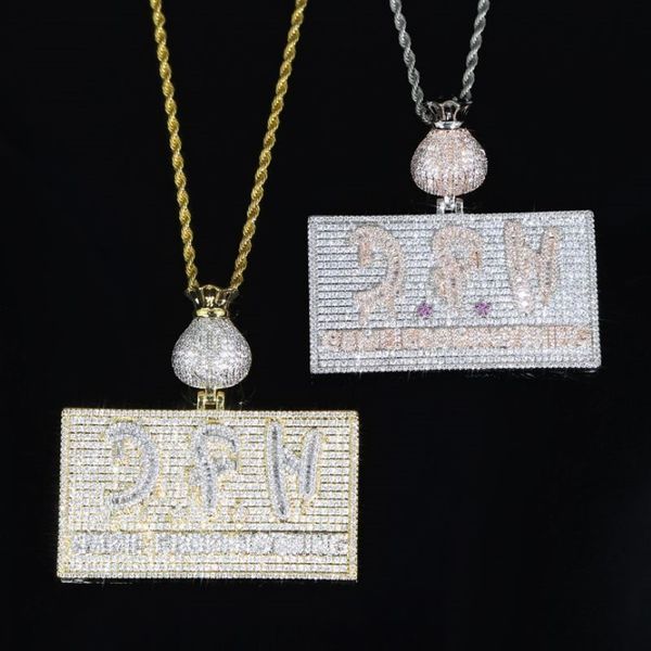 Iced Out Bling Lettres avec argent Bag Pendant Colliers 2 Colours Full Pavic Cumbic Zircon's Hip Hop Initial provient de NOTH268Z