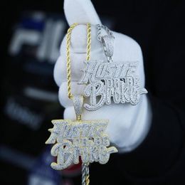 Iced Out Bling Hommes Collier Bijoux Micro Pave 5A CZ Or Couleur Rock Punk Hip Hop Lettre Hustle Or Be Broke Pendentif Colliers178j