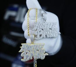 Iced Out Bling Men Collier Bijoux Micro Pave 5A CZ Gold Color Rock Punk Hip Hop Lettre Hustle ou être cassé Colliers Pendant 294F6449518