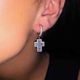 Iced out bling femmes fille classique bijoux 5A zircone cubique cz croix charme balancent boucle d'oreille goutte