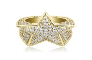 Iced Out Bow Five Point Star Ring Micro Zircon for Men Hip Hop Bling Diamond Ring Gold Silver Wedding Ring9958057