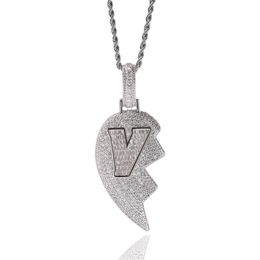 Iced Out Broken Heart hanglank ketting heren dames mode hiphop v letter gouden kettingen sieraden284uu