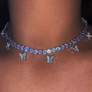 Iced Out Butterfly Chokers Diamond Tennis Chains Collier Collier Fashion Bijoux Femmes Hip Hop Colliers 2185