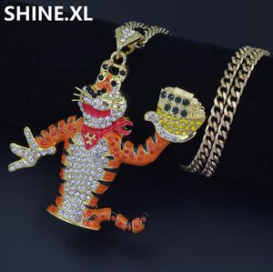 Iced Out Cartoon Color Tiger Pendant Necklace Micro Valred Full Rhinestone Charm Necklace Men Bling Jewelry Halloween Gift4256461
