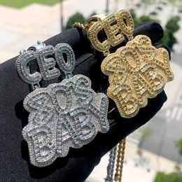 Iced Out CEO 80s Baby Letter Charm Hanger Ketting met touwketting Hip Hop Dames Heren Volledig verhard 5A Kubieke Zirkonia Dagelijks Cadeau Sieraden