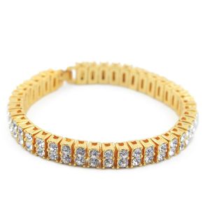 Bracelet chaîne glacée pour hommes plaqué or Double rangée strass Hip Hop diamant Tennis Bracelets bijoux 21 cm