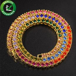 Cadenas heladas Collar de diseñador Joyería de Hip Hop Para hombre Diamante Tenis Enlace cubano Bling Rhinestone Hiphop Moda Colorido Accessor239T