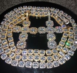 Chaînes glacées Hip Hop bijoux hommes plein diamant pendentif collier Micro cubique zircone cuivre ensemble diamant collier pain diamant4835129