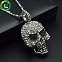 Chaînes glacées Pendentif Designer Collier Hip Hop Bijoux Hommes Diamant Squelette Crâne Pendentifs Titane Acier Inoxydable Bling Punk226q